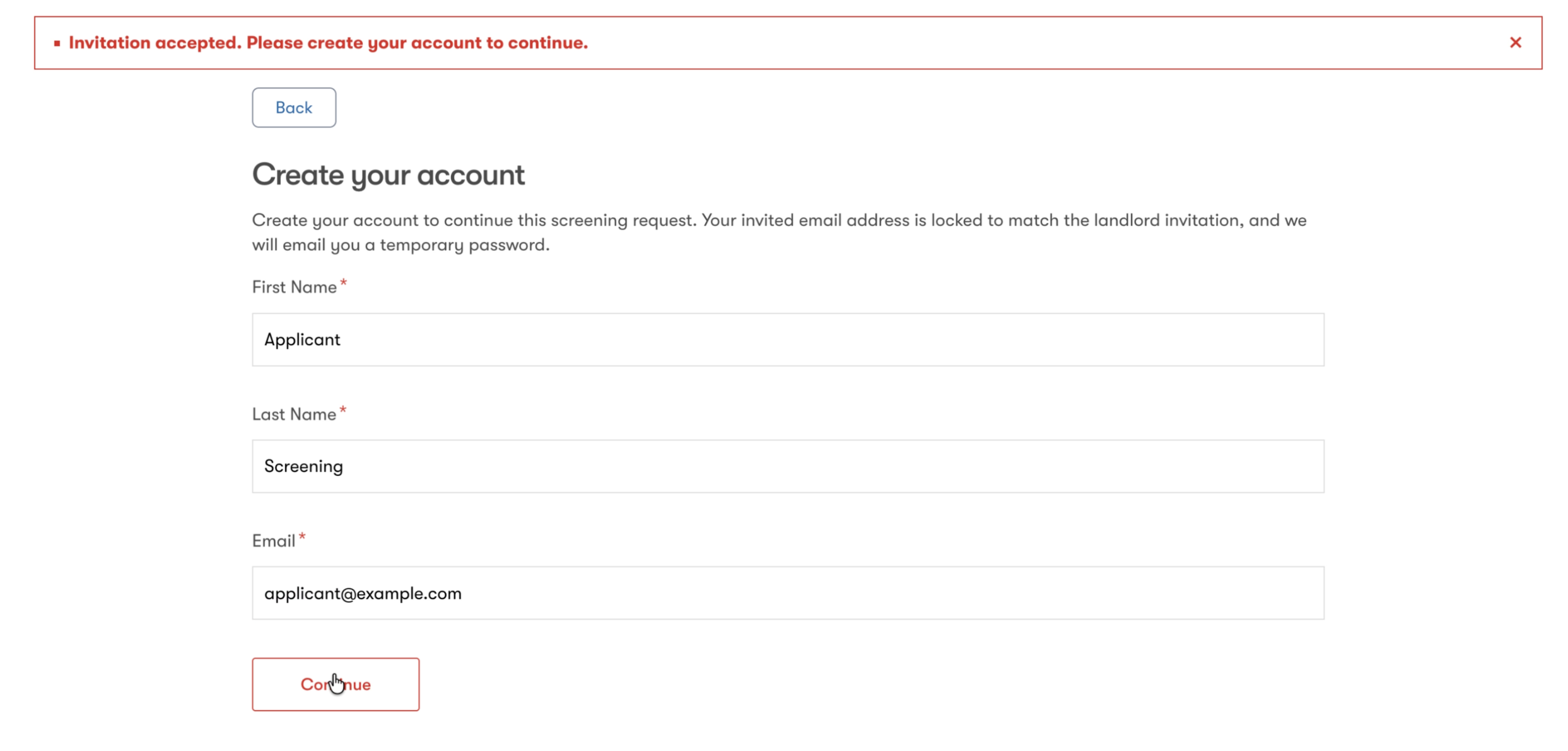 accepting tenant screening invitation without existing tenant domu account
