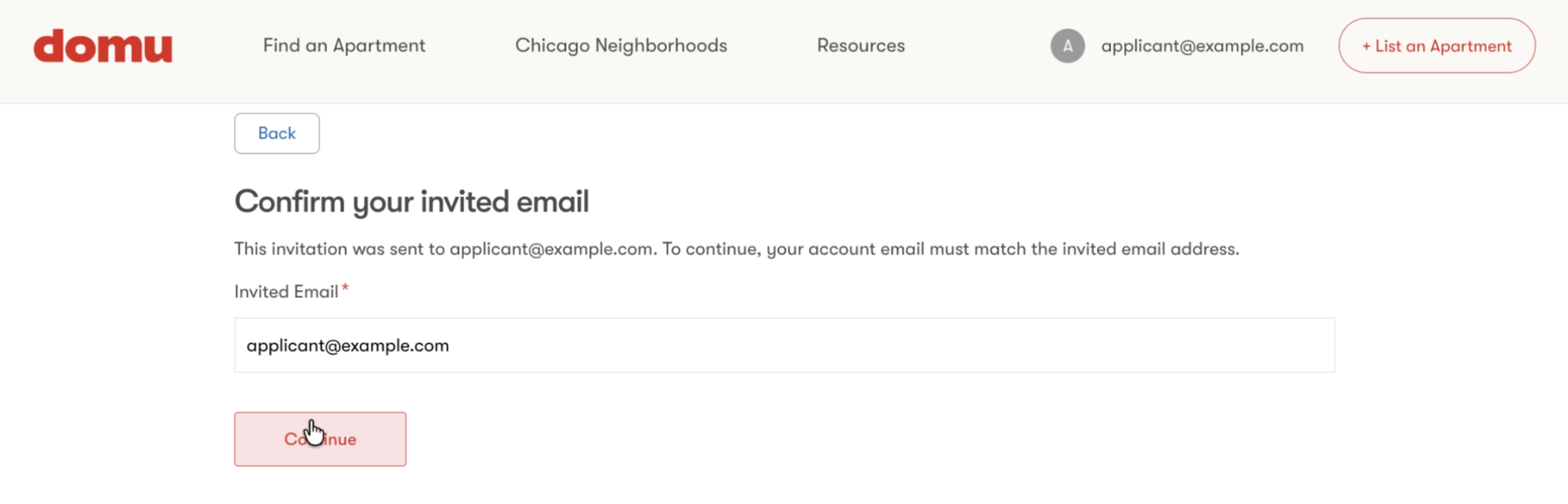 accepting tenant screening invitation with existing tenant domu account