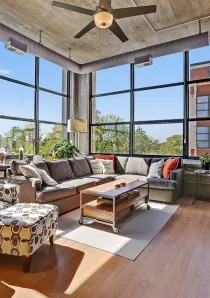 living room interior of a loft apartment for rent in Chicago