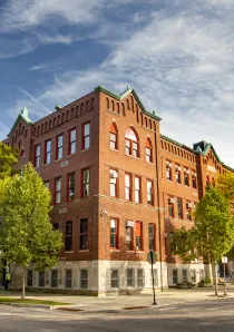 orange apartment building in Chicago