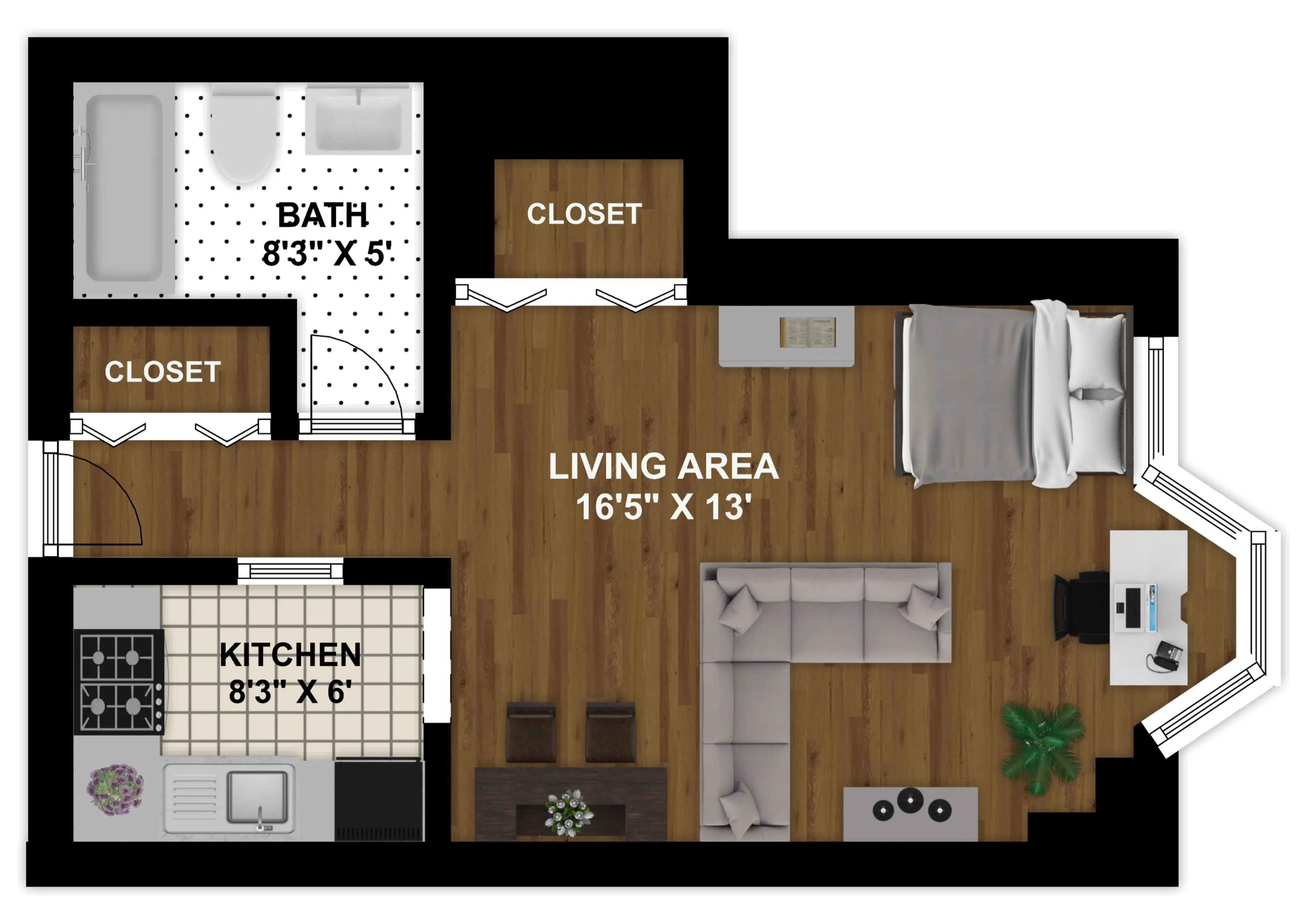 1000 N LaSalle, One Bedroom, Bedroom