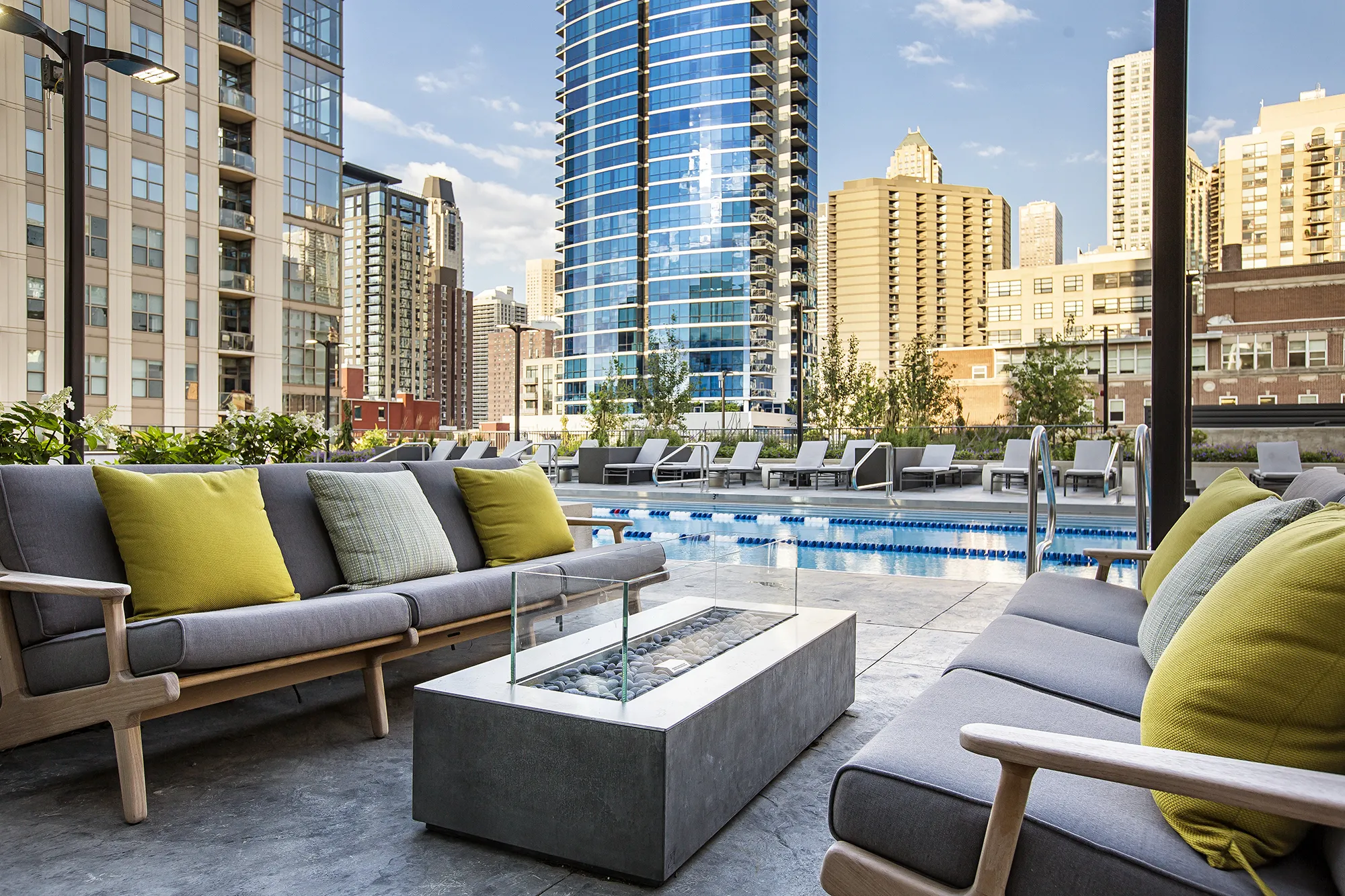 Exhibit on Superior Apartments in River North Chicago views with booksshleves