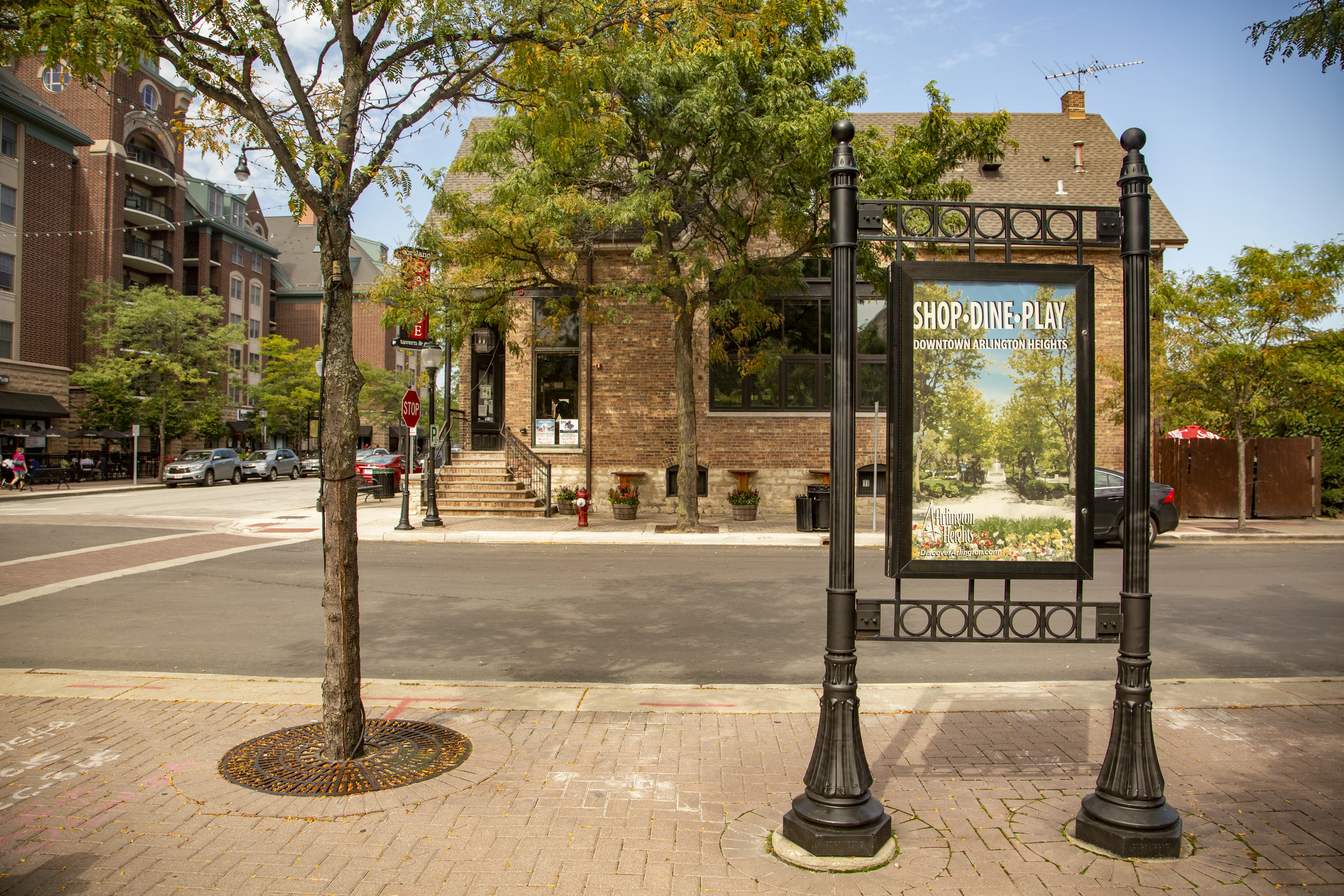 downtown arlington heights in the summer with no cars on street