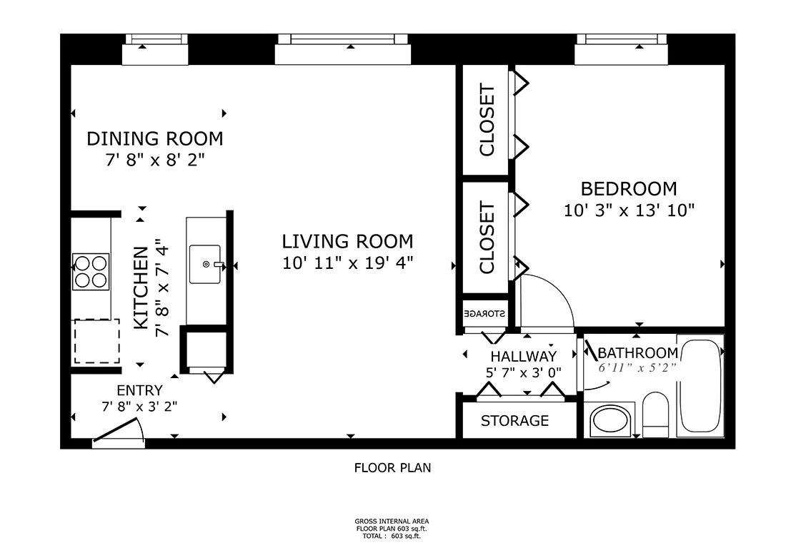 One Bedroom Kitchen at 2630 North Hampden Apartments in Lincoln Park, Chica