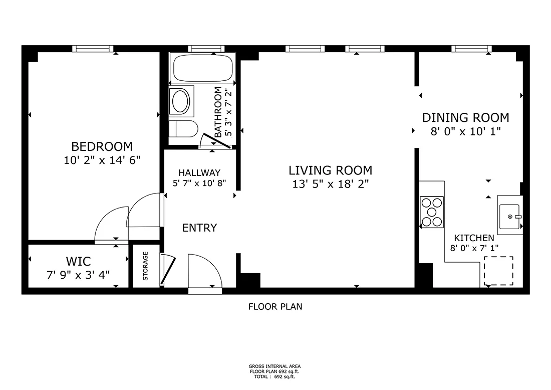 2756 N Pine Grove, One Bedroom, Living Room