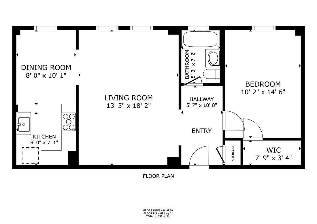 2756 N Pine Grove, One Bedroom, Bedroom