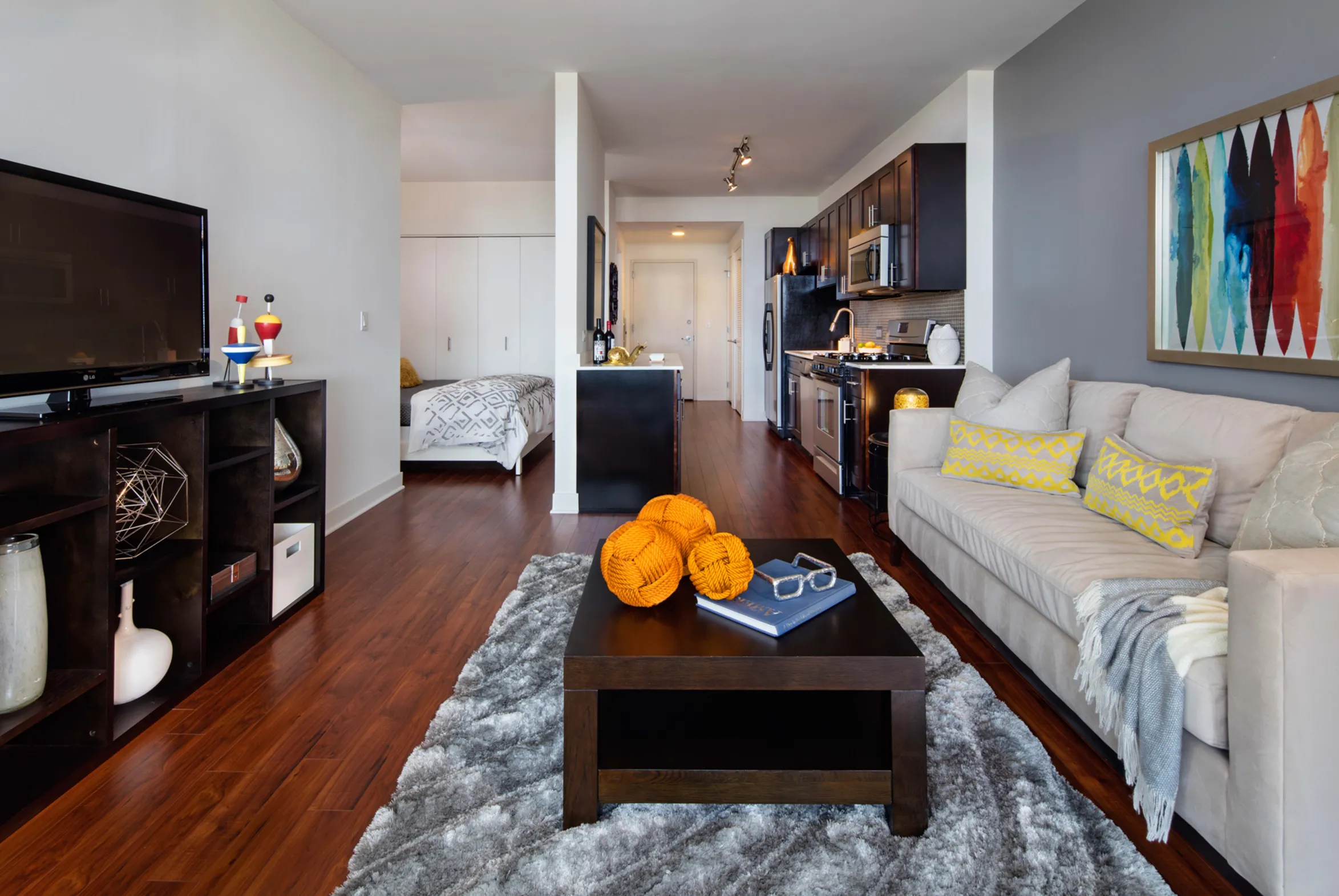 furnished living room at at 1225 Old Town Apartments in Chicago