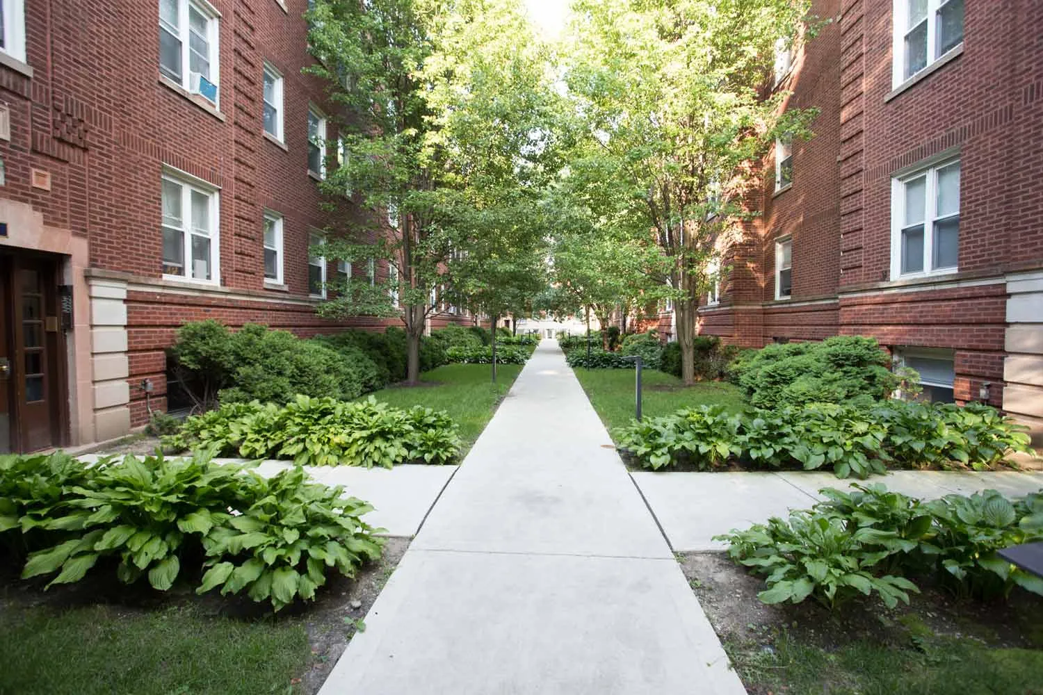 courtyard at 4721 South Ellis Apartments in Hyde Park Chicago