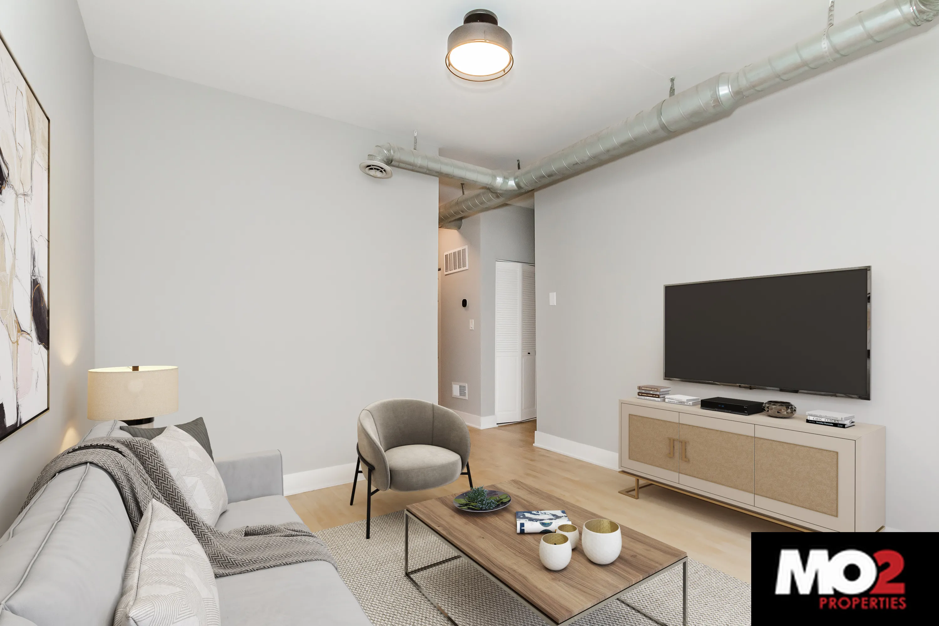 front unit living room at 452 N May Apartments in Fulton Market Chicago