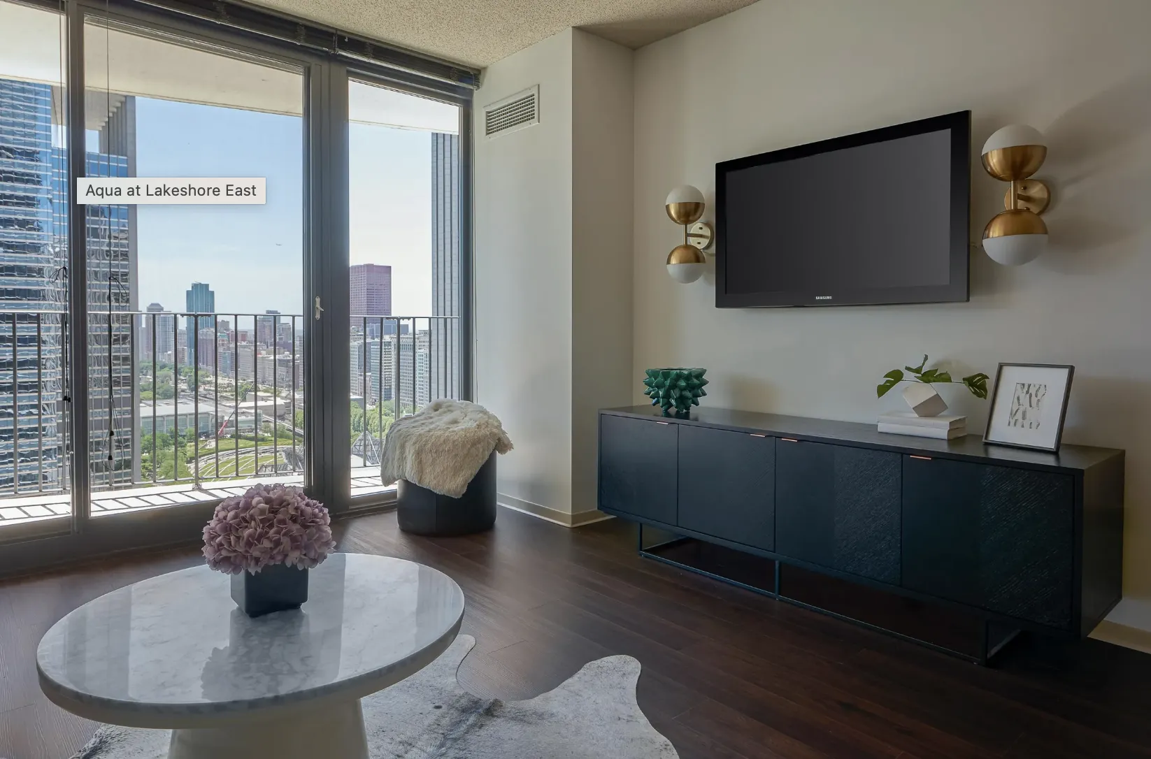 Aqua Apartments in Lakeshore East Chicago living room