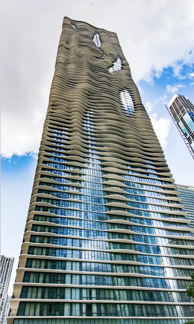 master bedroom at Aqua at Lakeshore East Apartments in Chicago
