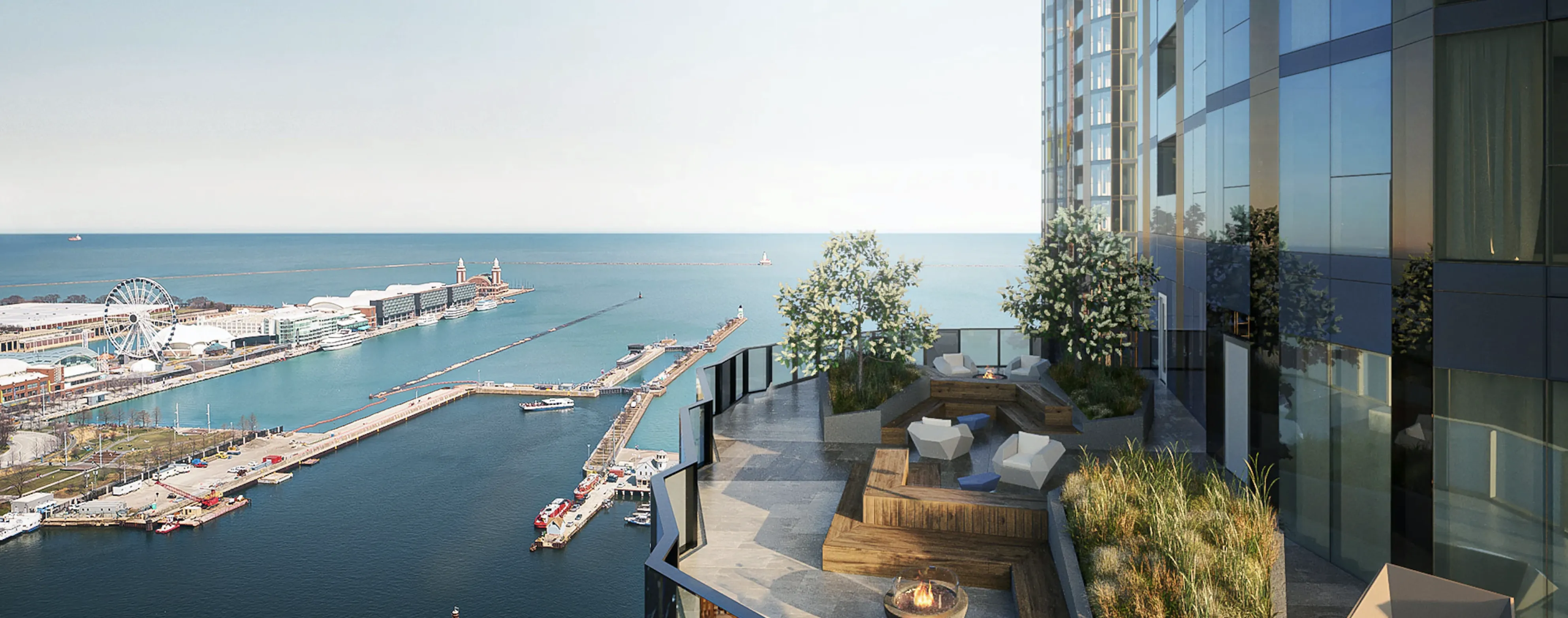 Cascade Apartments in Lakeshore East Chicago view at lake