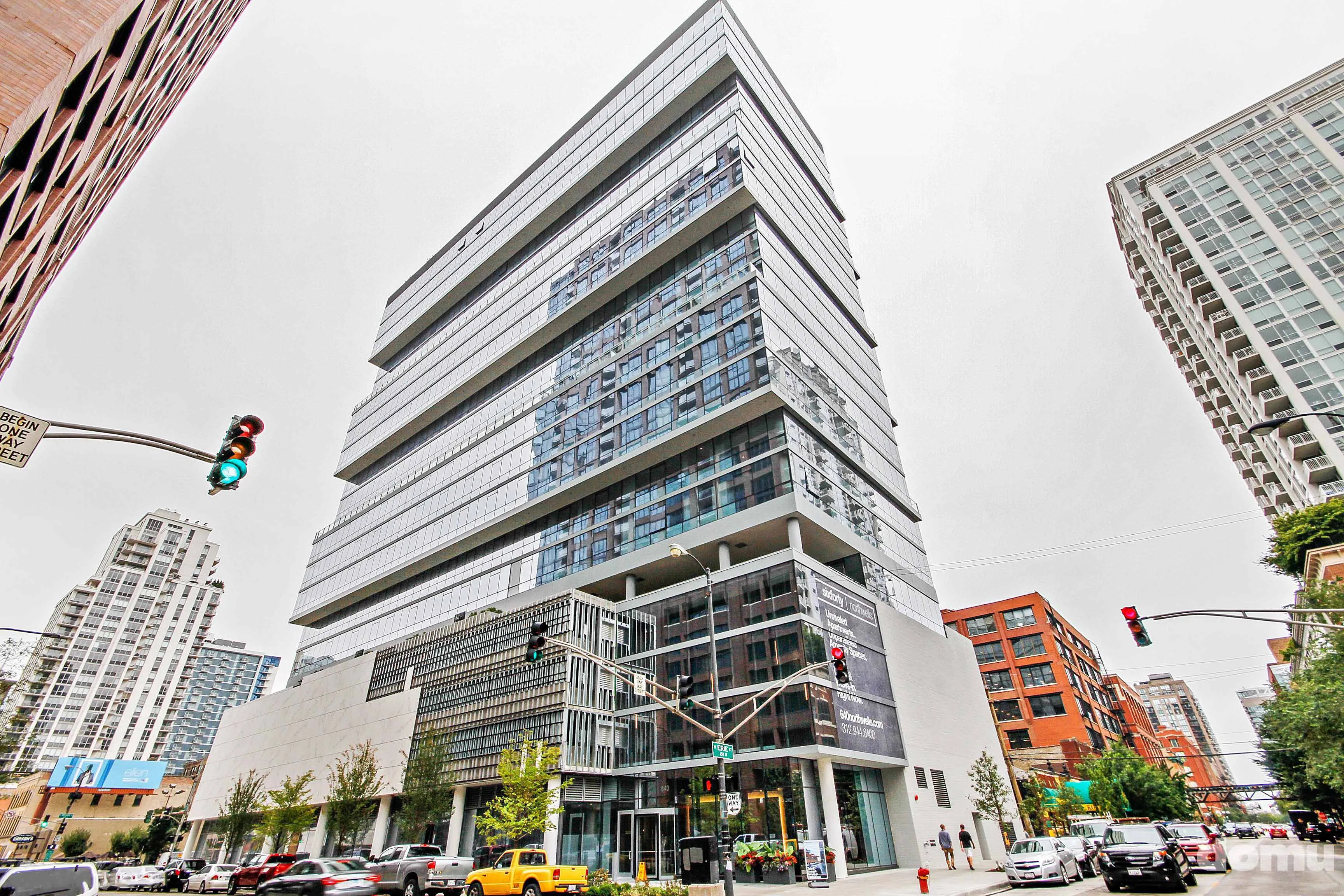 living room model unit at 640 North Wells Apartments in River North Chicago