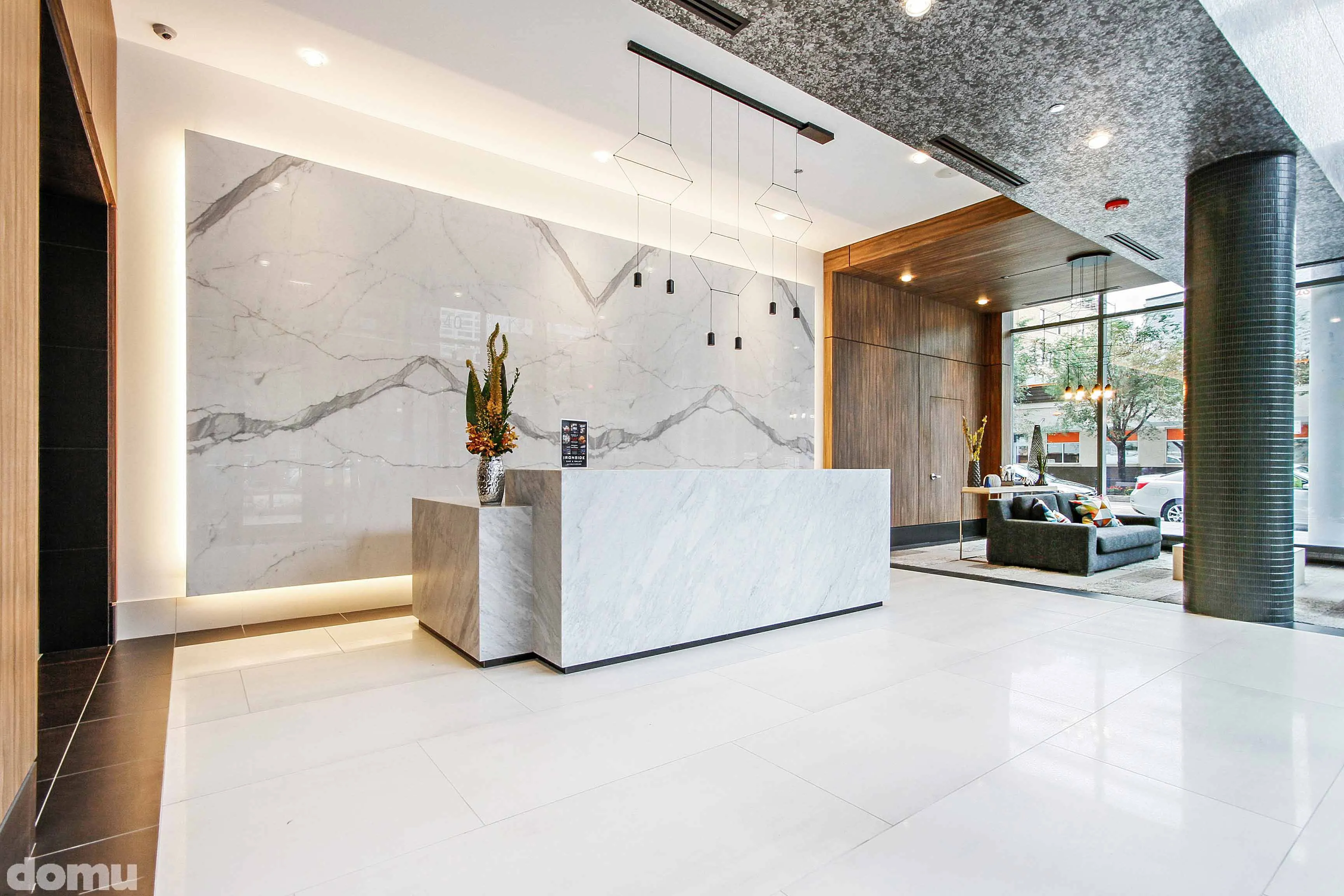 living room model unit at 640 North Wells Apartments in River North Chicago