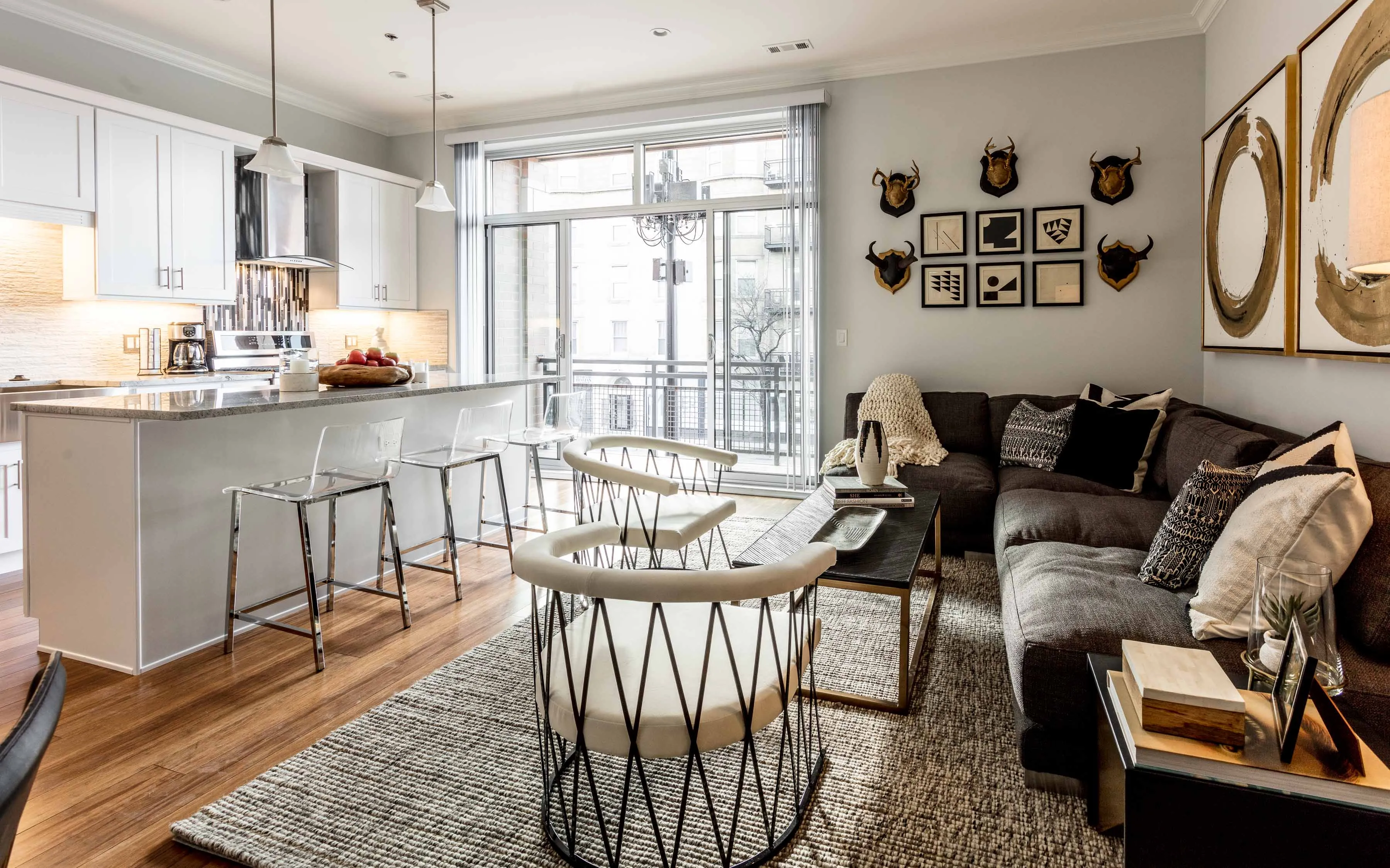 2 bedroom unit model kitchen at Ashland Place Apartments