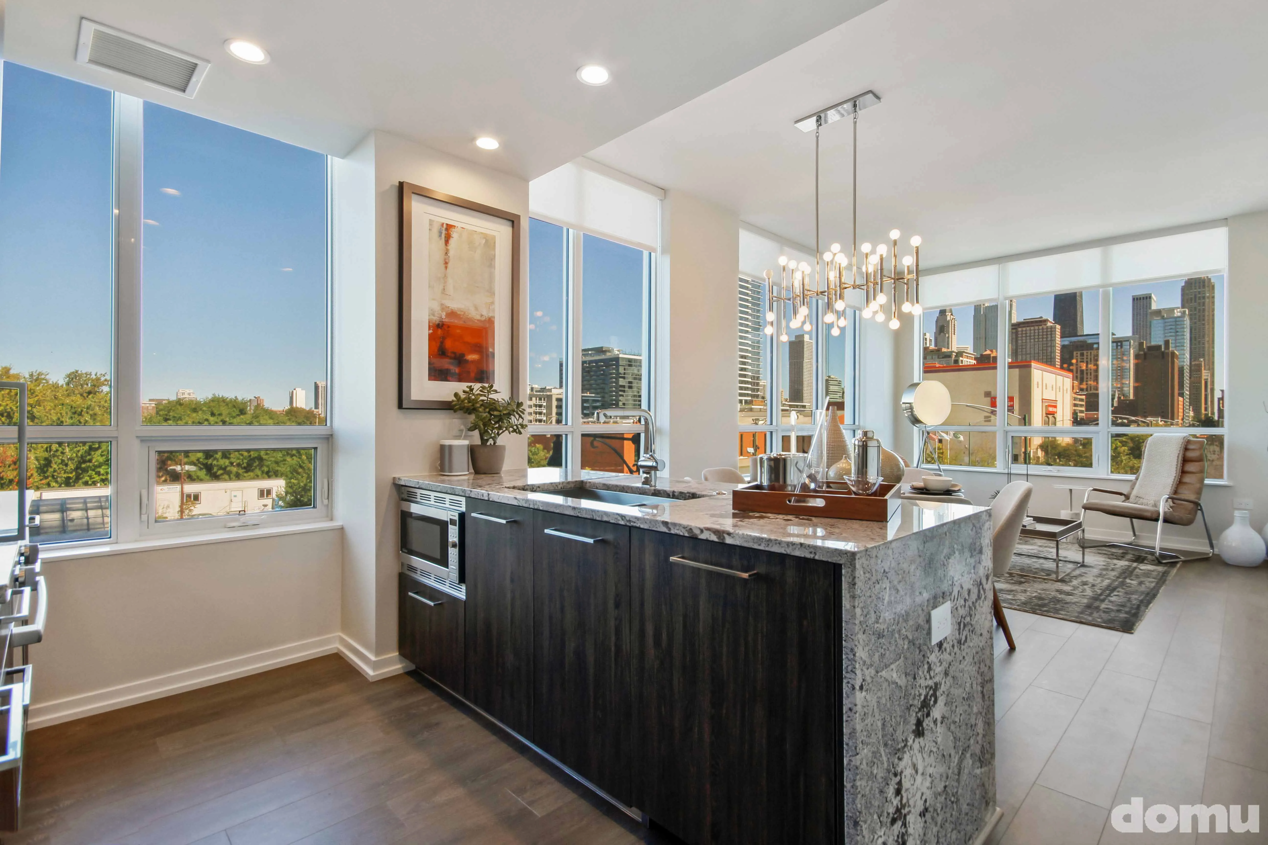 living room at The Hudson Apartments in Chicago