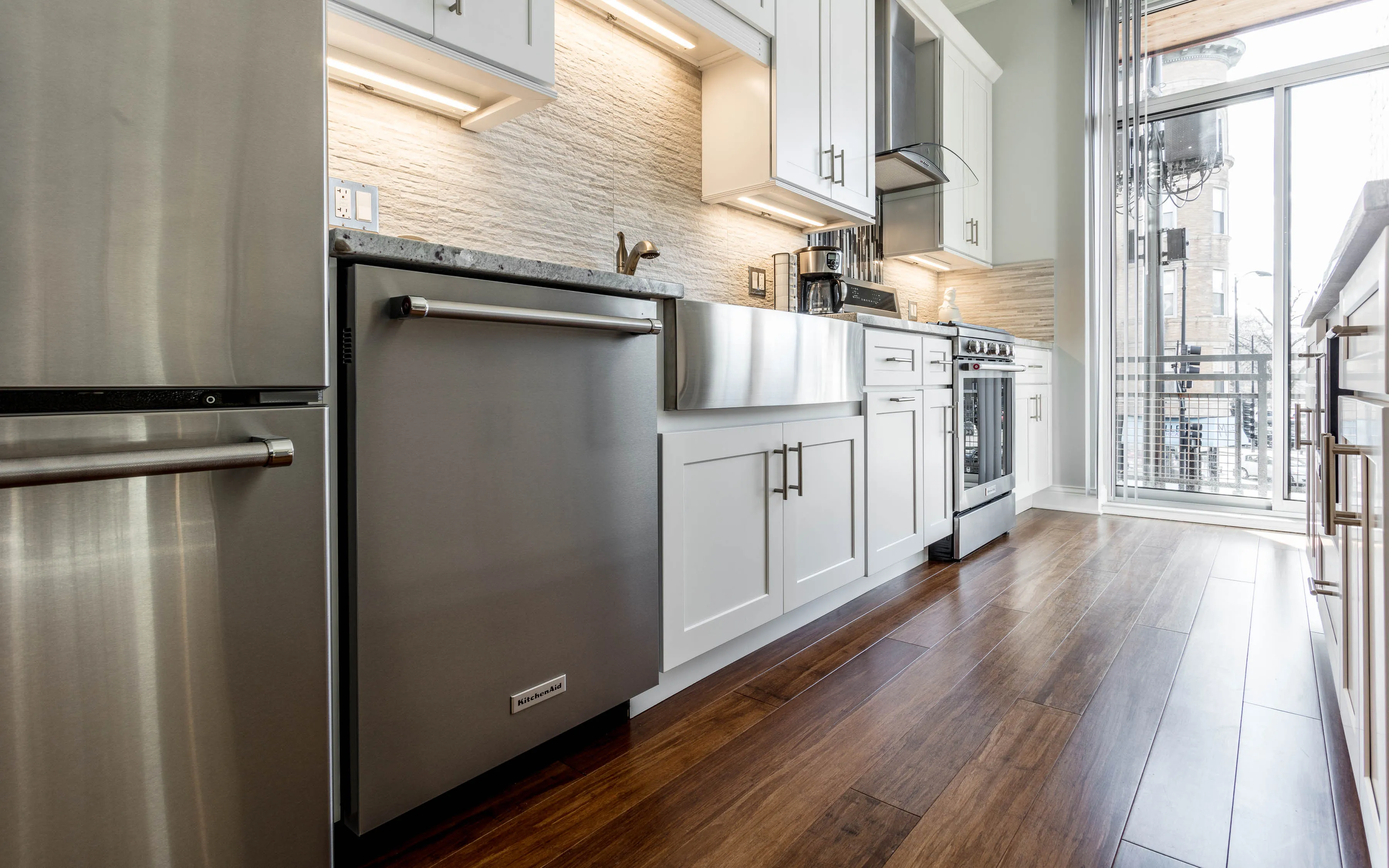2 bedroom unit model kitchen at Ashland Place Apartments
