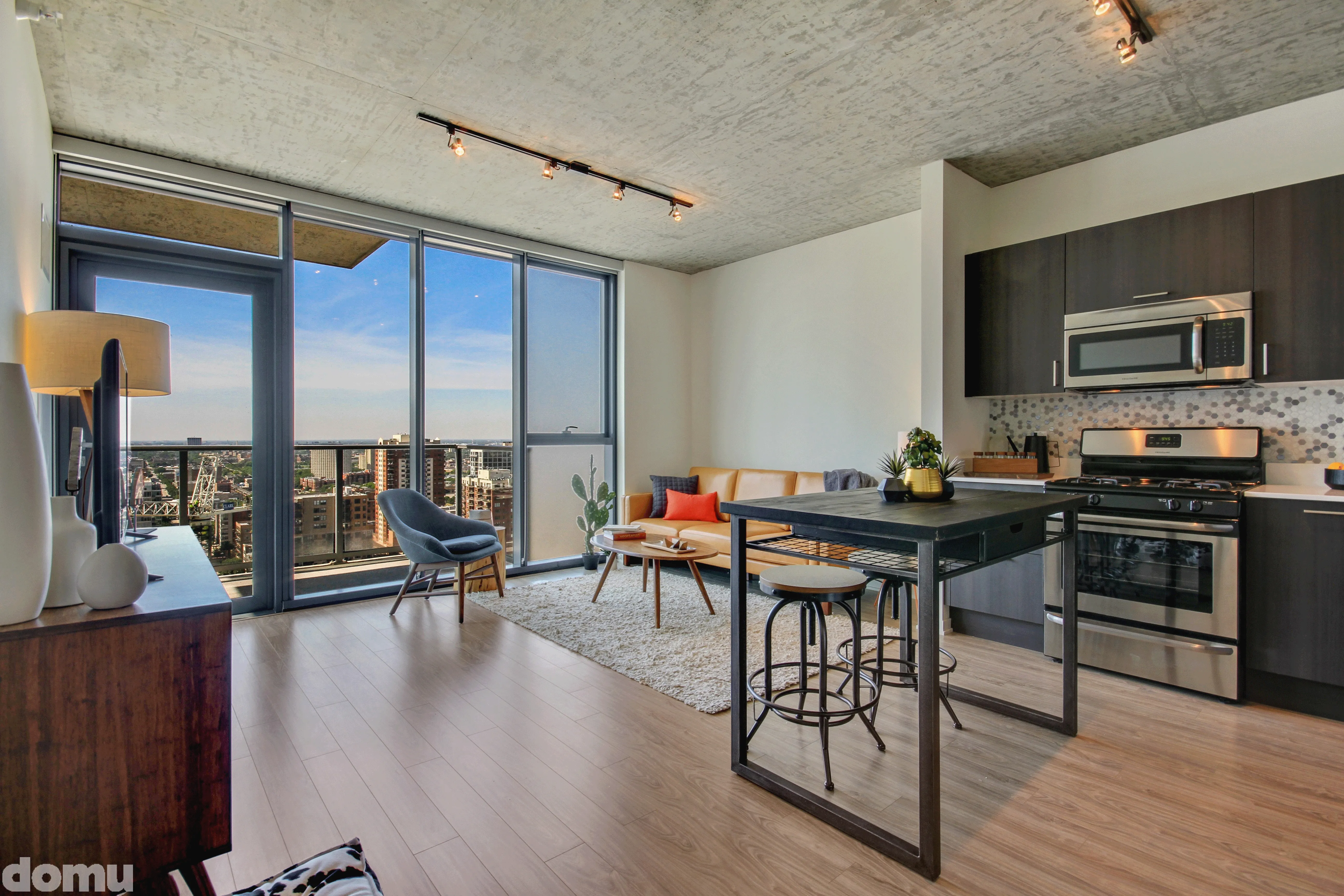 living room fuurnished at 1333 South Wabash Apartments South Loop Chicago