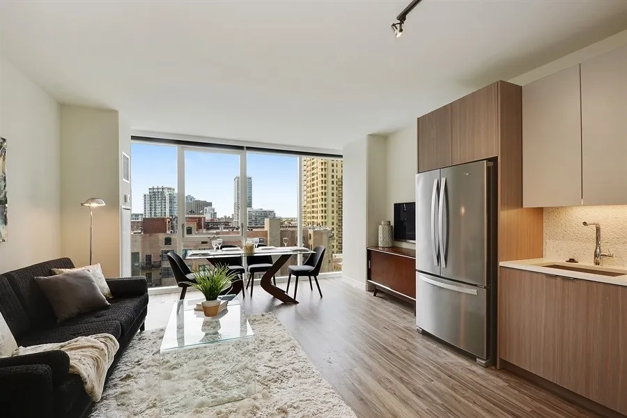 living room at 1407 On Michigan Apartments at 1407 South Michigan Ave