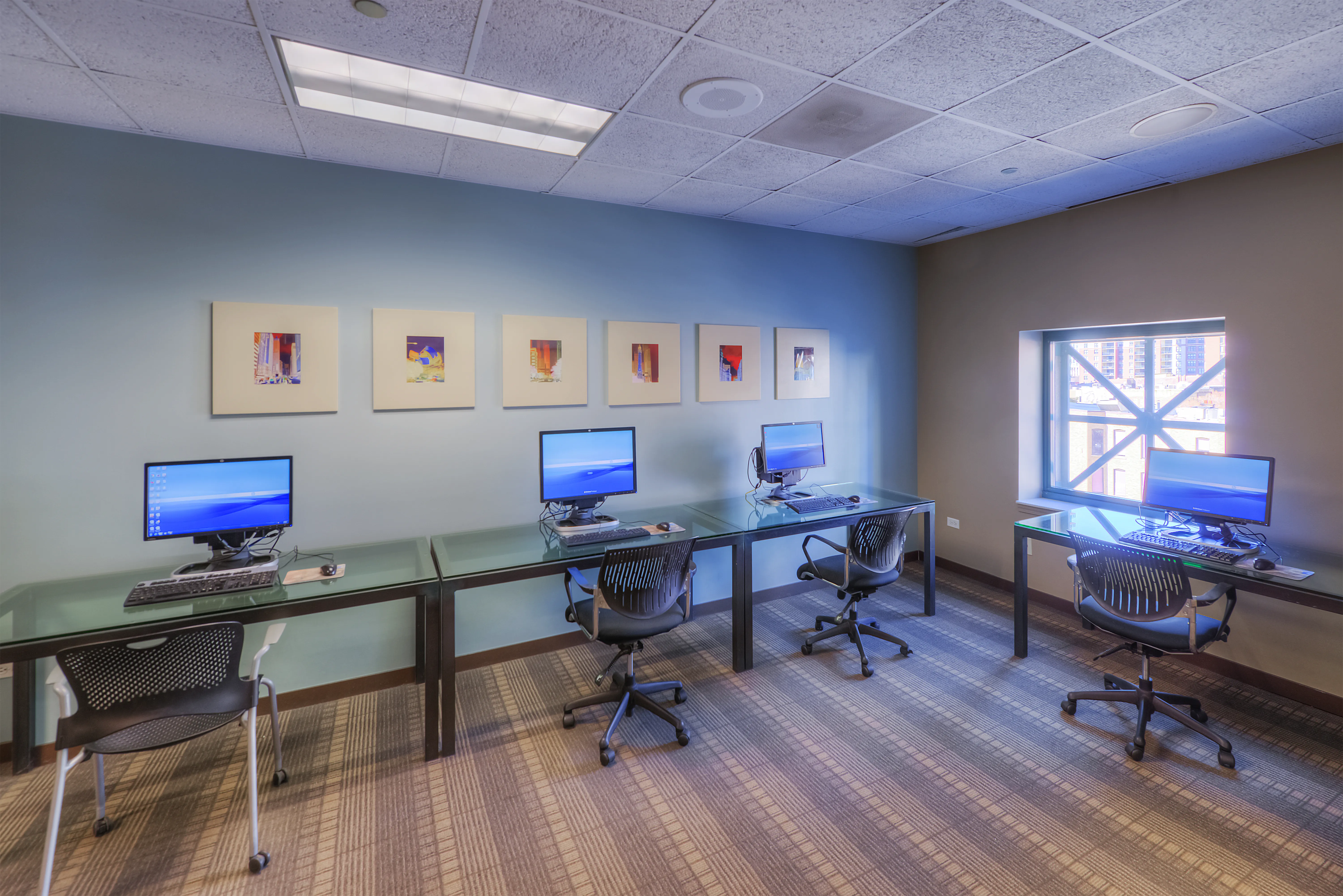 model living room with furnishings at One Superior Place Apartments