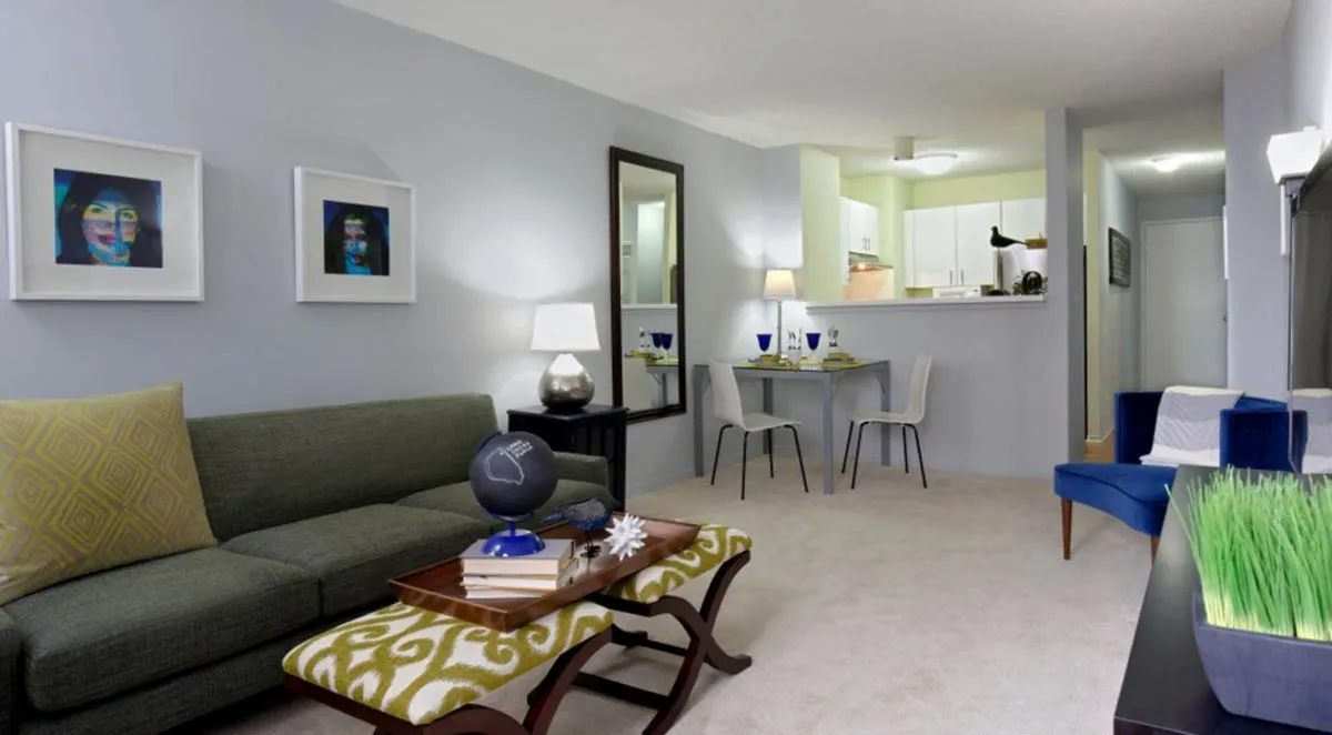 furnished living room at Lake Shore Plaza Apartments in Streeterville