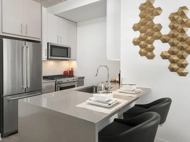 model furnished kitchen at Sienna Apartments in Streeterville