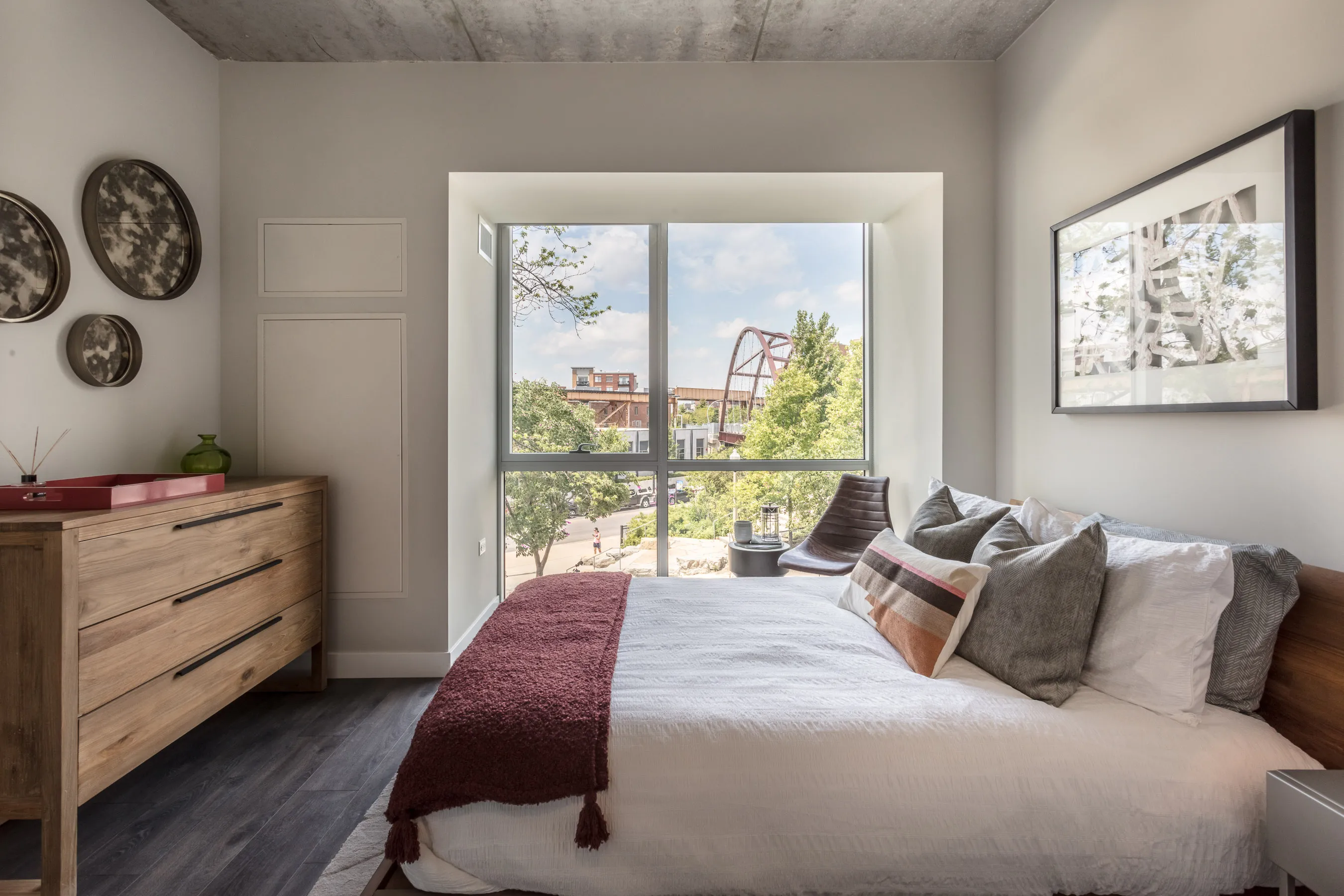 1 bedroom model kitchen and living area at Centrum Bucktown Apartments 