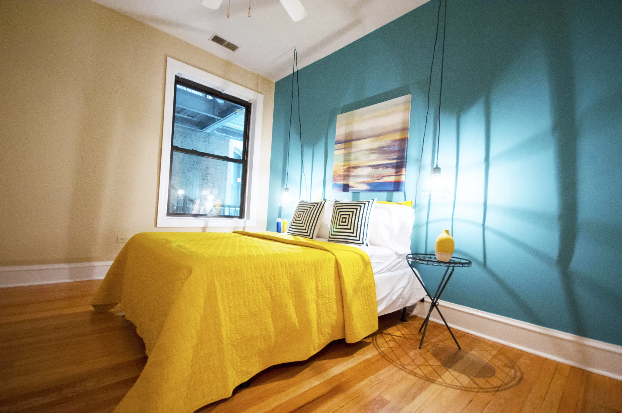 living room looking towards Wrigley Field at 1010 West Waveland Apartments