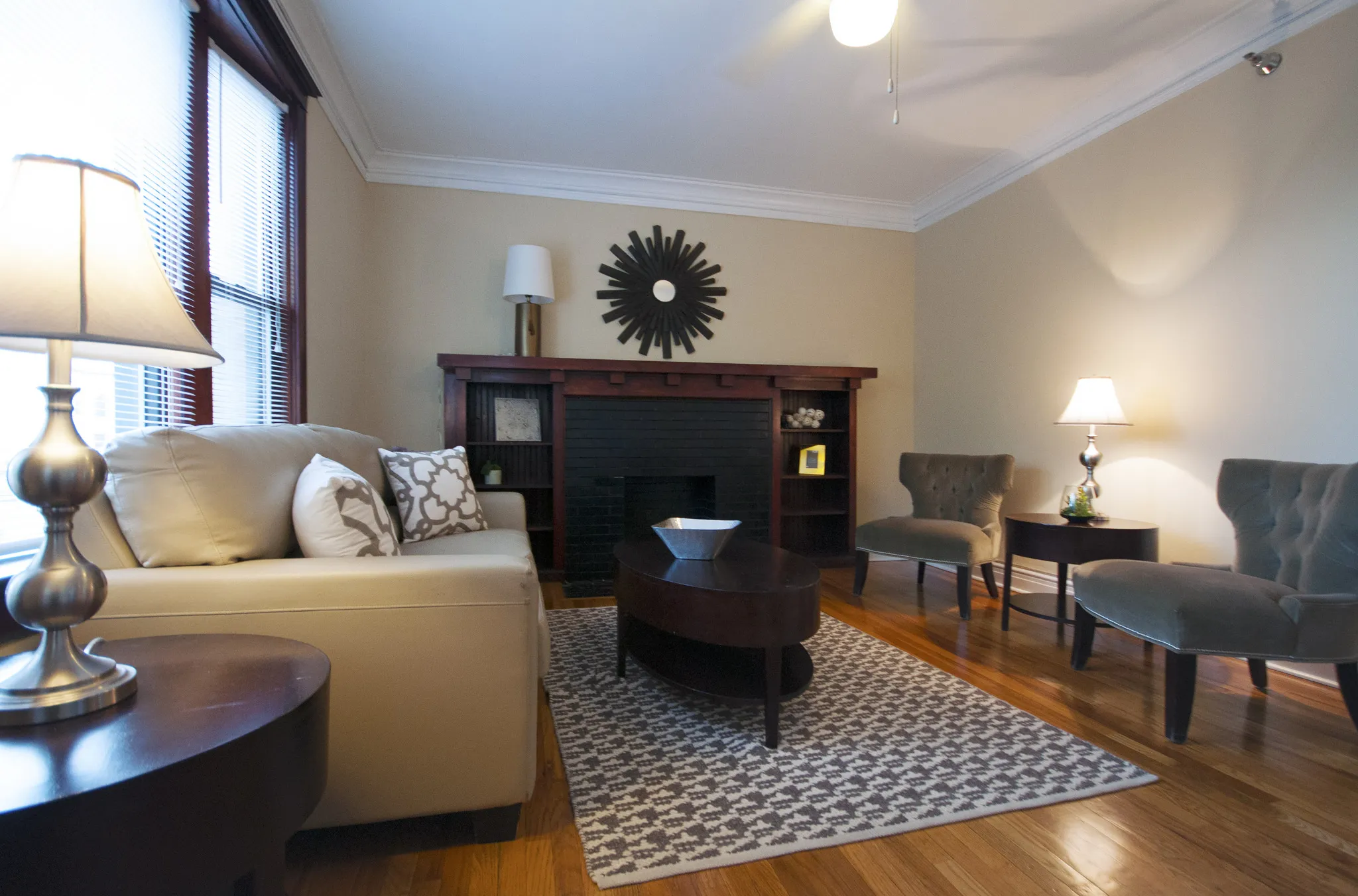 living room looking towards Wrigley Field at 1010 West Waveland Apartments
