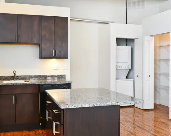 kitchen and living area at 1471 North Milwaukee Apartments  in Wicker Park
