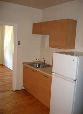 model kitchen with wood floors at 822-836 South Austin Apartments