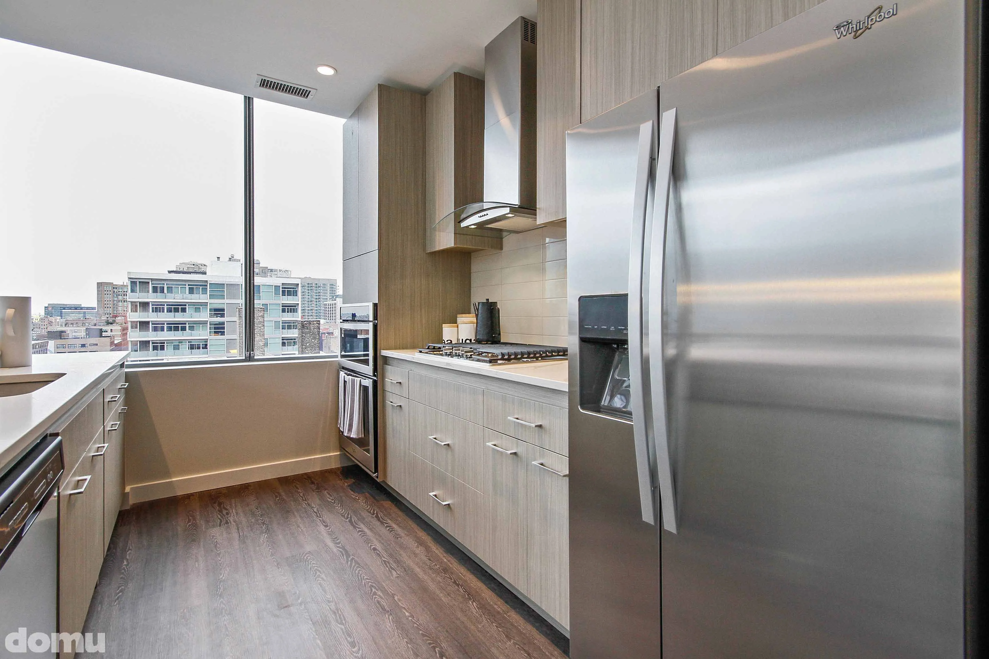 living room model unit at 640 North Wells Apartments in River North Chicago