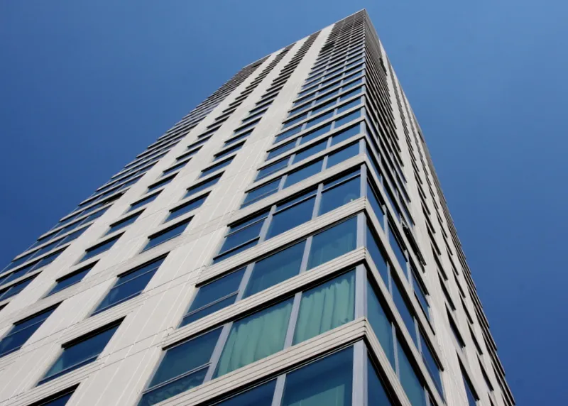 exterior tower at Left Bank Apartments in Chicago