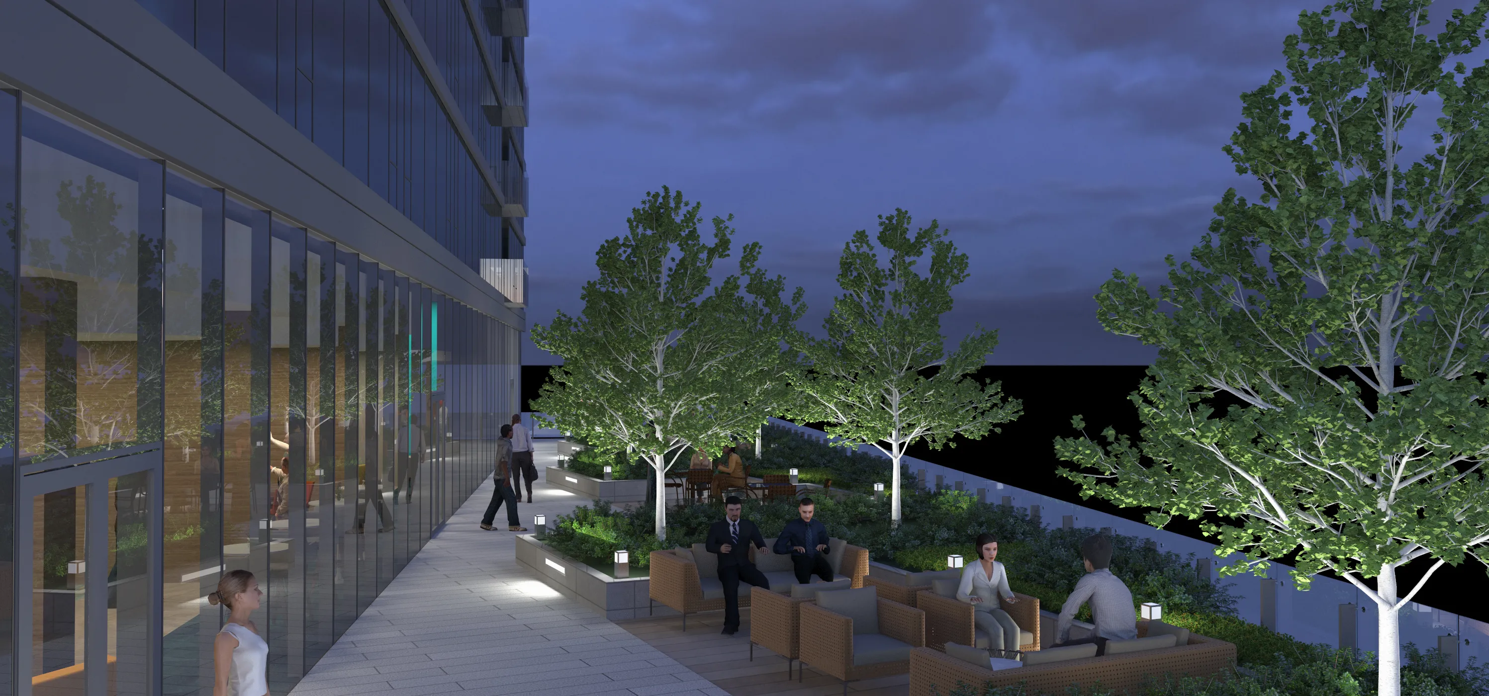 kitchen island, living area and view of the lake at Eleven40 Apartments