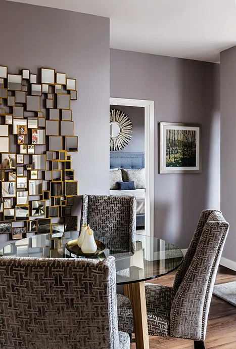 kitchen with view of living room at The Madison at Racine Apartments