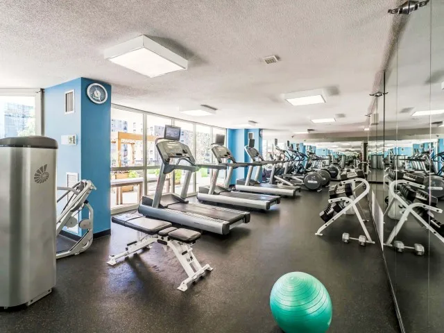 furnished model living room at One East Delaware Apartments