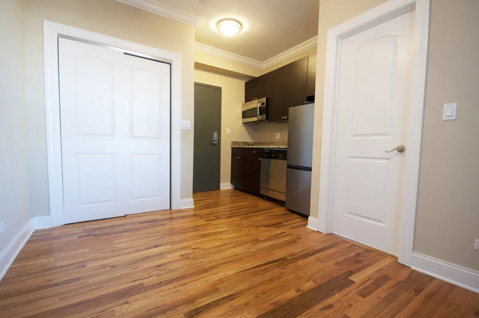 master bedroom model at 1632 W. Belmont Apartments in Lakeview Chicago