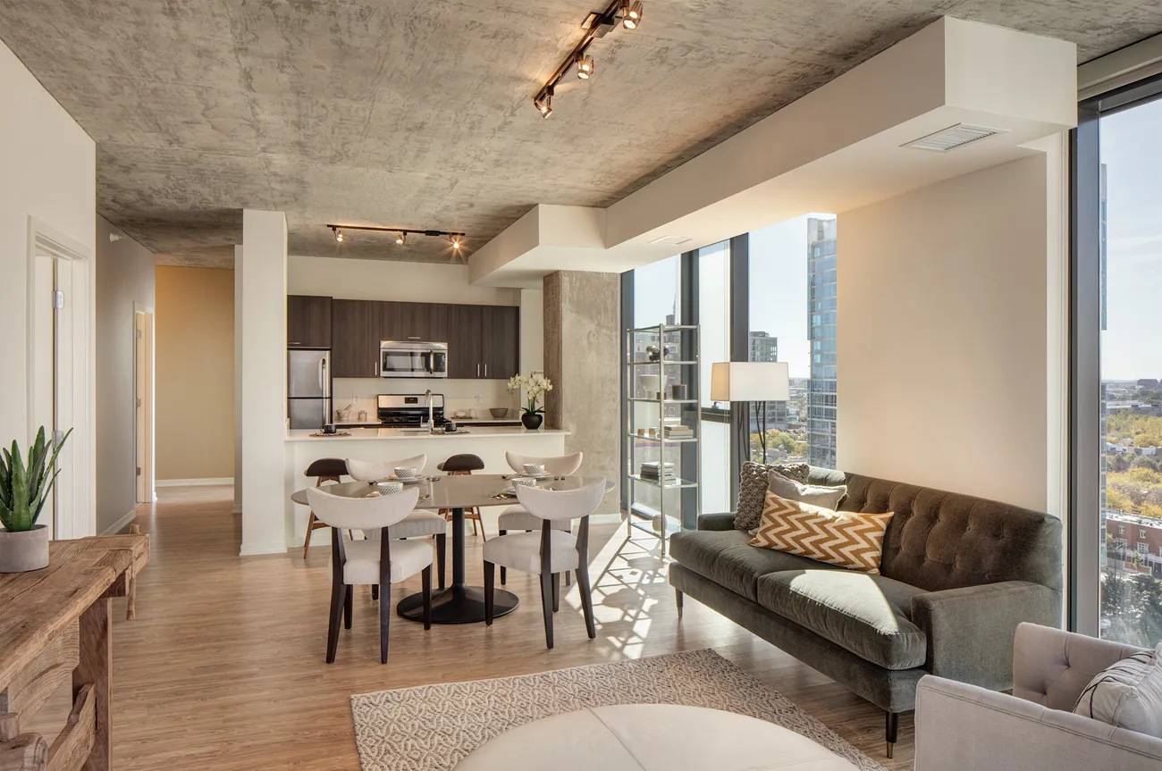 living room fuurnished at 1333 South Wabash Apartments South Loop Chicago