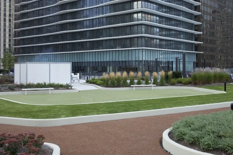 Aqua Apartments in Lakeshore East Chicago view of pool outside