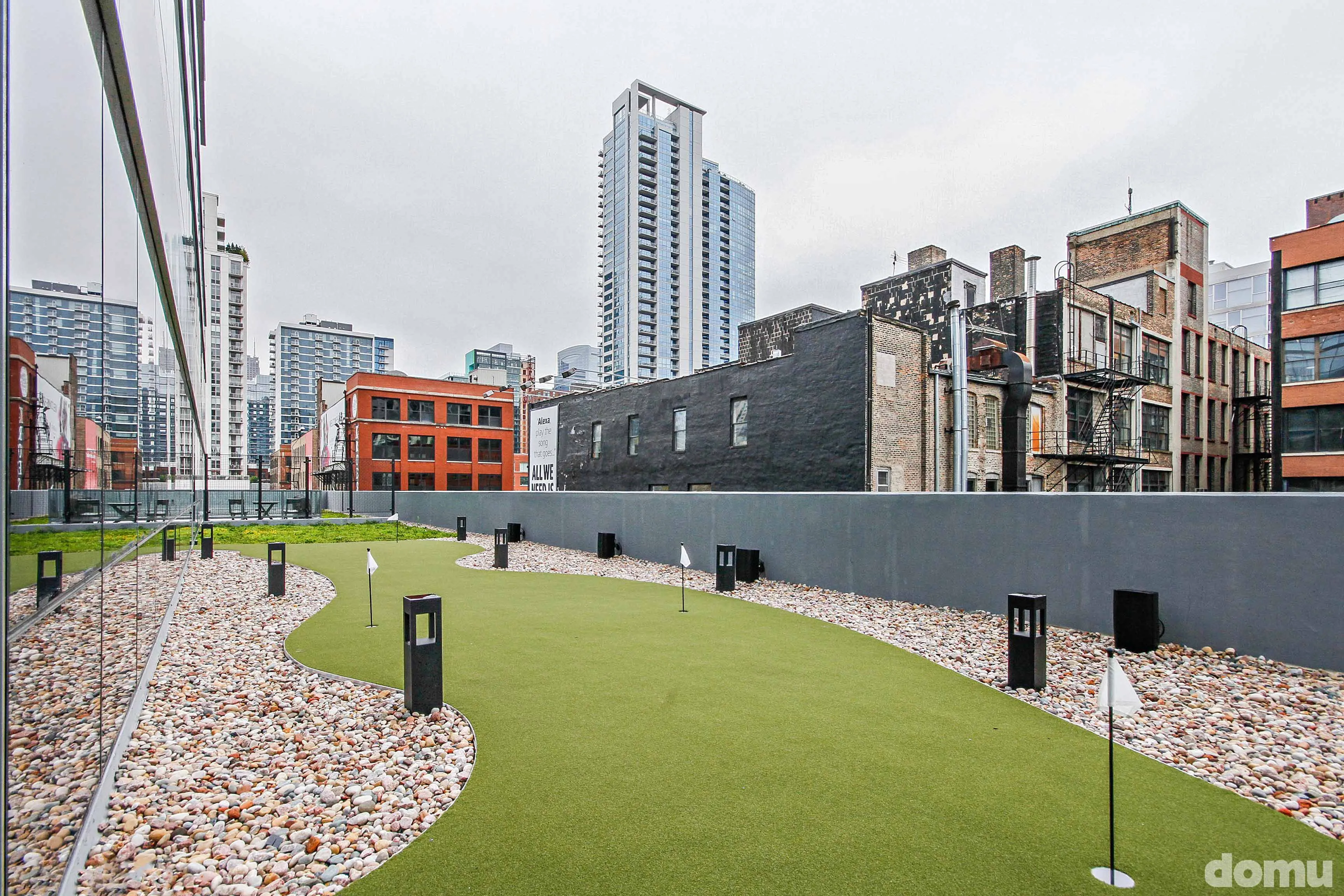 living room model unit at 640 North Wells Apartments in River North Chicago