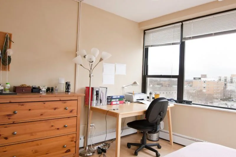 living rom with view from windows at 1575 Oak Apartments in Evanston IL