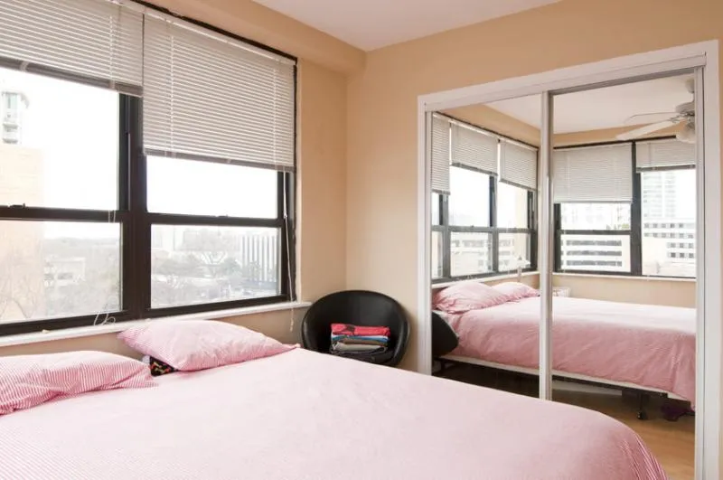 living rom with view from windows at 1575 Oak Apartments in Evanston IL