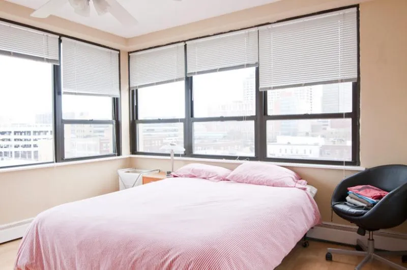 living rom with view from windows at 1575 Oak Apartments in Evanston IL