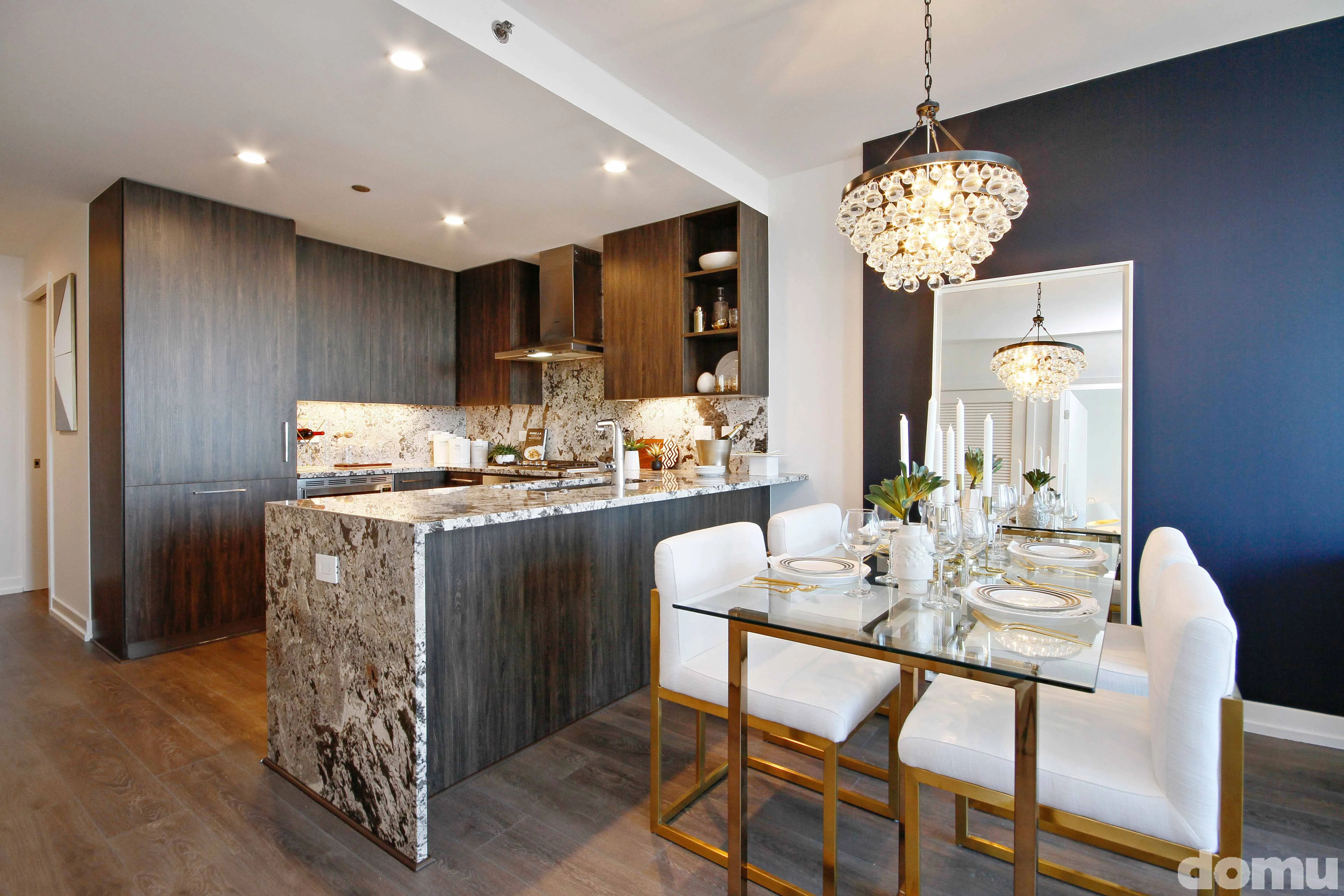 dining room model apartment at The Hudson Apartments in Chicago