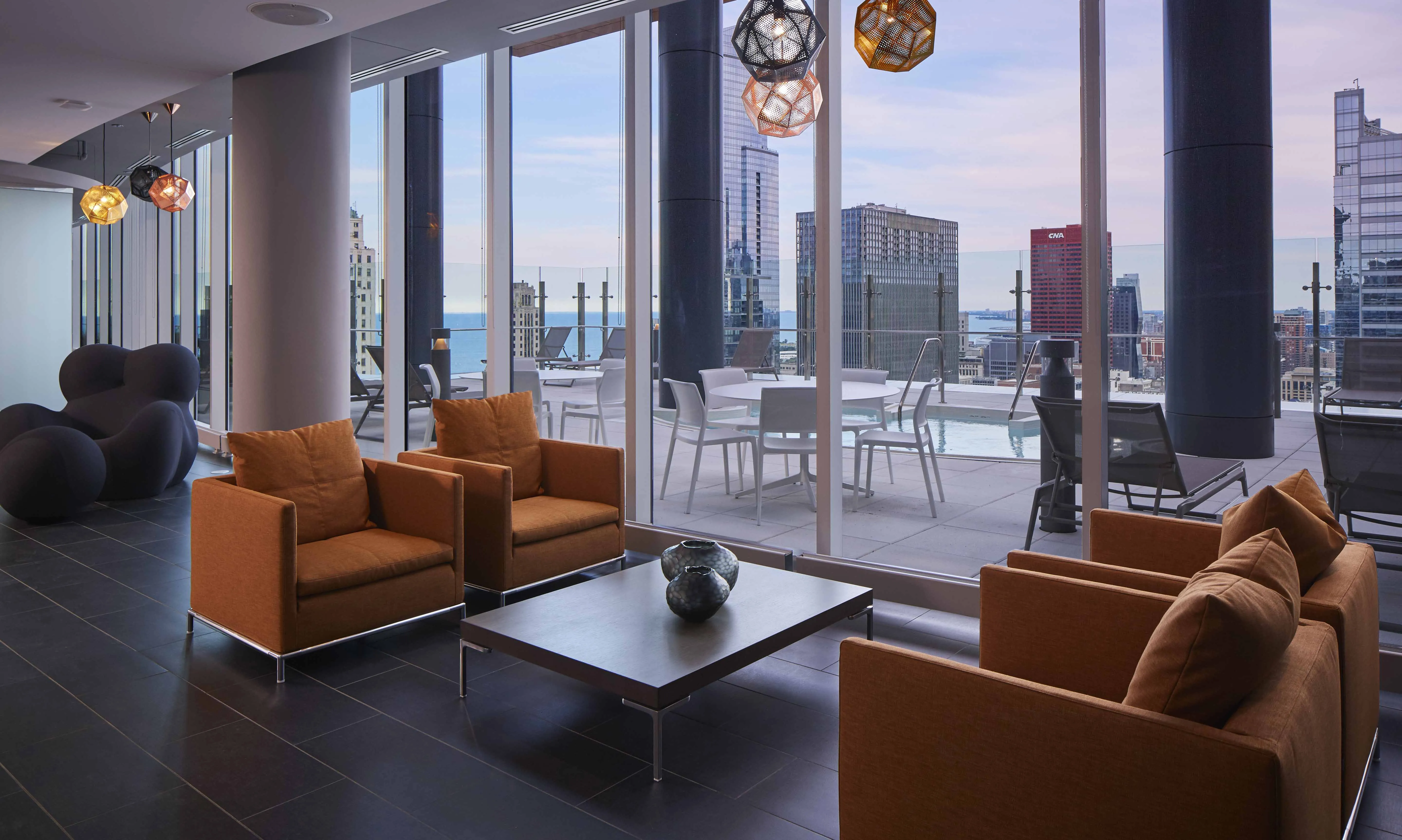 furnished living room and view at Marquee at Block 37 Apartments
