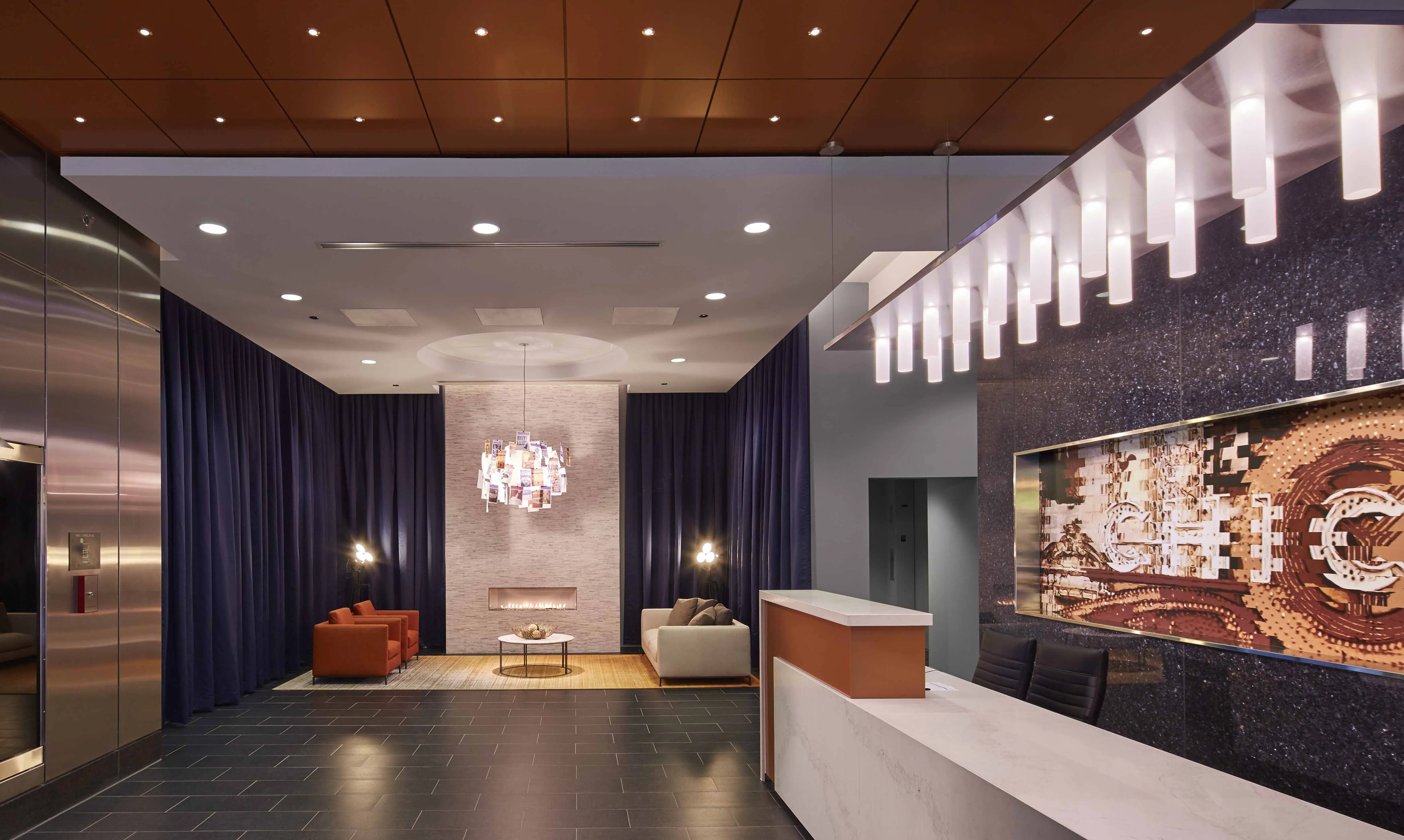 furnished living room and view at Marquee at Block 37 Apartments