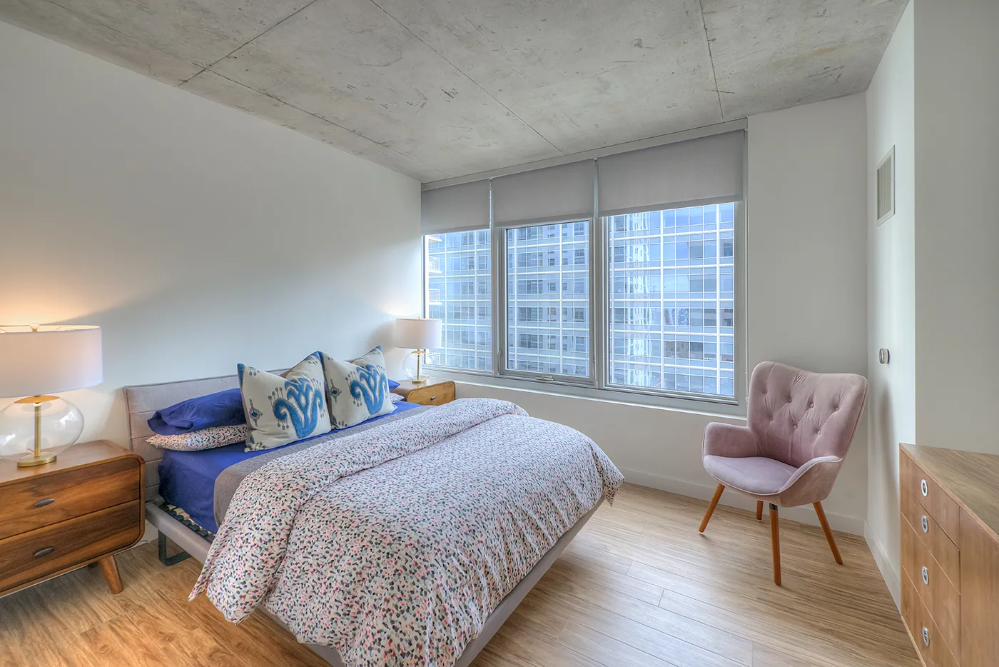 living room and dining room madel apartment at Emme Chicago Apartments