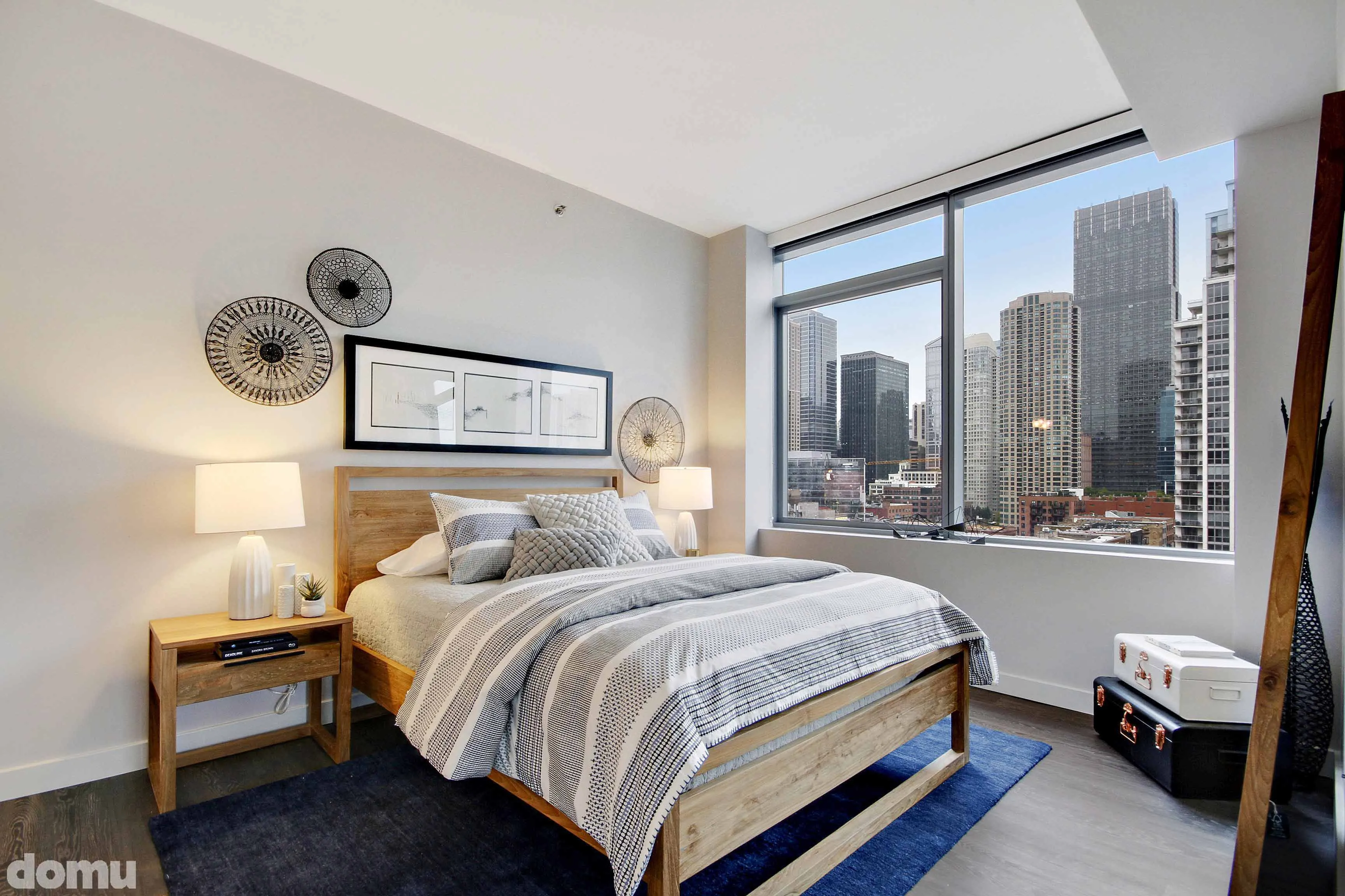 living room model unit at 640 North Wells Apartments in River North Chicago