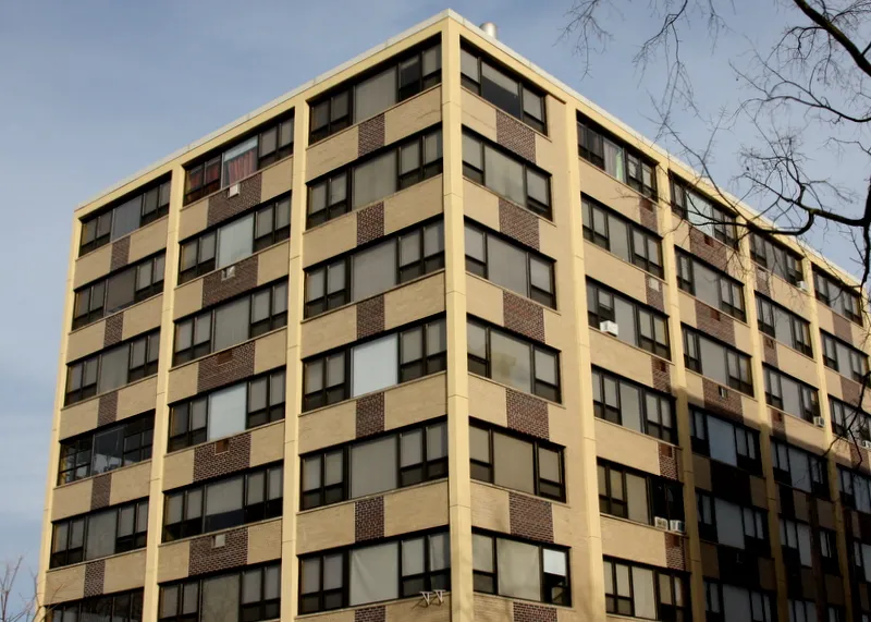 living rom with view from windows at 1575 Oak Apartments in Evanston IL