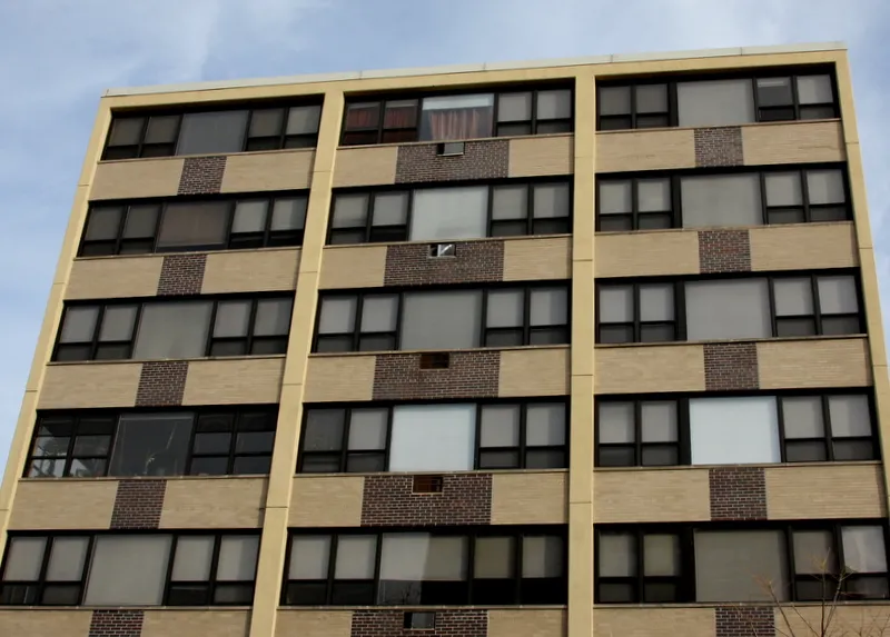 living rom with view from windows at 1575 Oak Apartments in Evanston IL